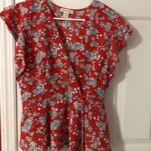 Red floral blouse